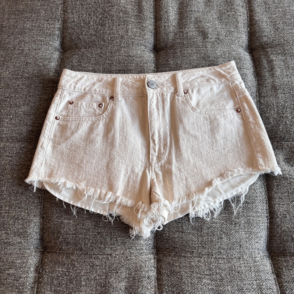 American Eagle Outfitters Women's Off White SZ 8 Shorts Patriotic Back Pockets